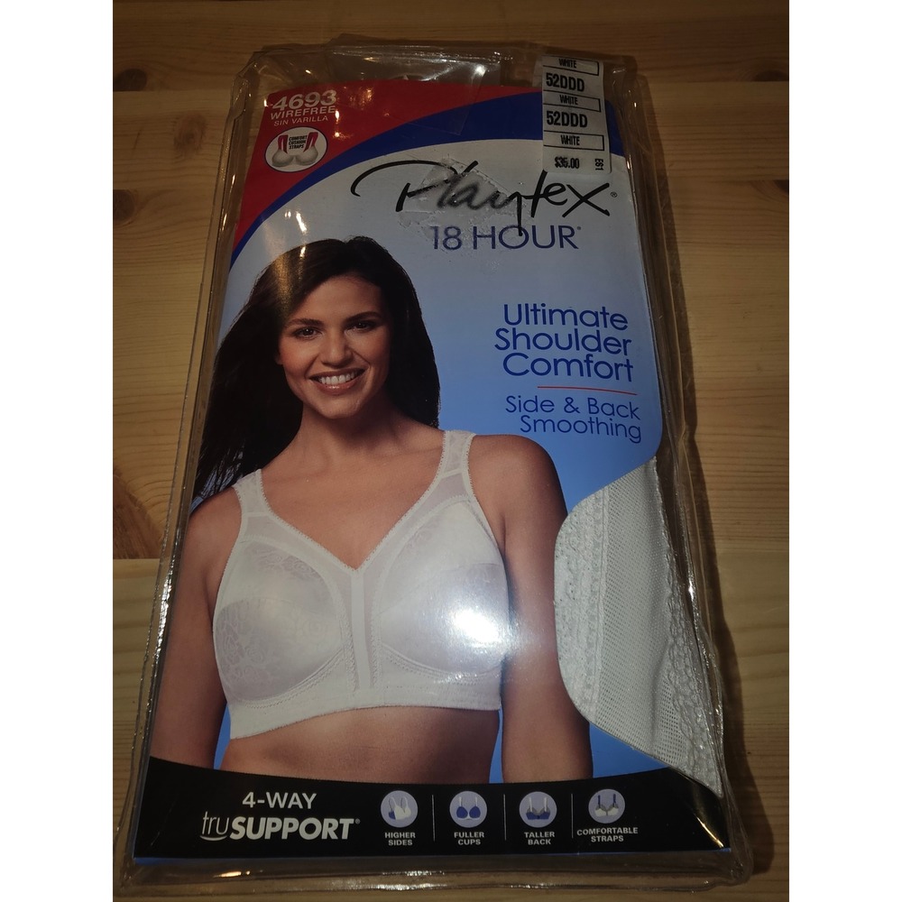 NWT Playtex White 18 Hour Ultimate Shoulder Comfort Wirefree Bra‎ 4693 52DDD 52